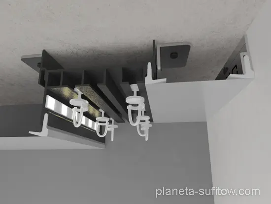 karnisz wpuszczany w sufit napinany