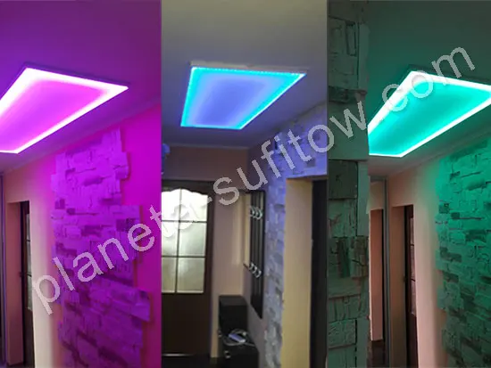 panel ledowe z sufitu napinanego w korytarzu w Bytome
